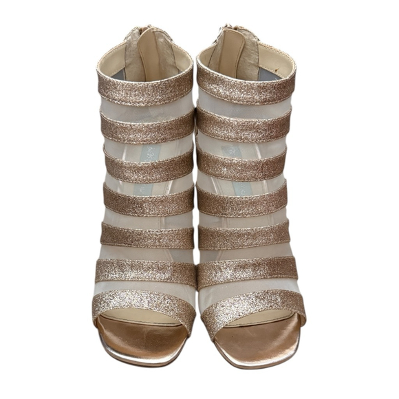 Betsey Johnson SB-ALIX Gold Glitter Mesh Heels Ankle Booties Size 8 - Picture 6 of 10